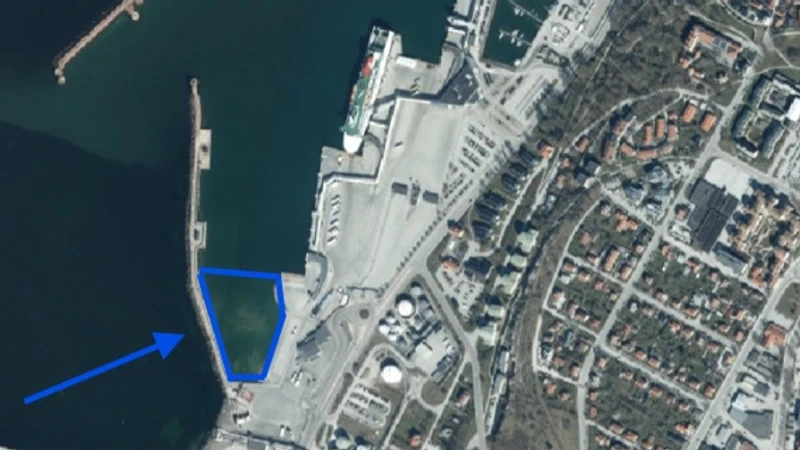 Illustration av placering på ny logistikyta i Visby hamn.