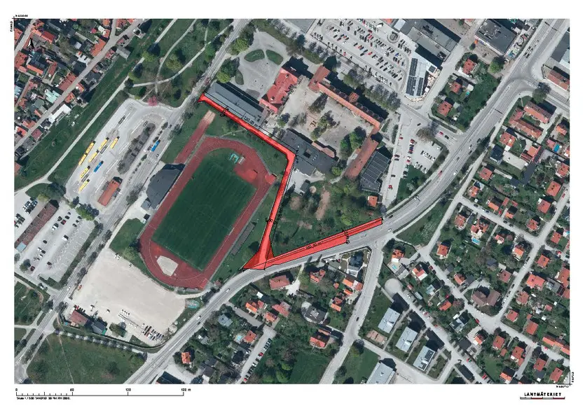 Karta med markering av trafikanpassning vid byggnation av nya solbergabadet.