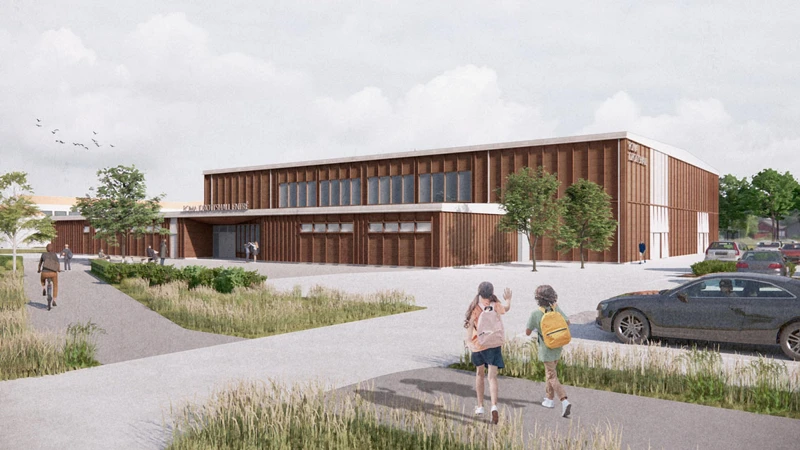 Illustrerad vy föreställande Roma nya idrottshall